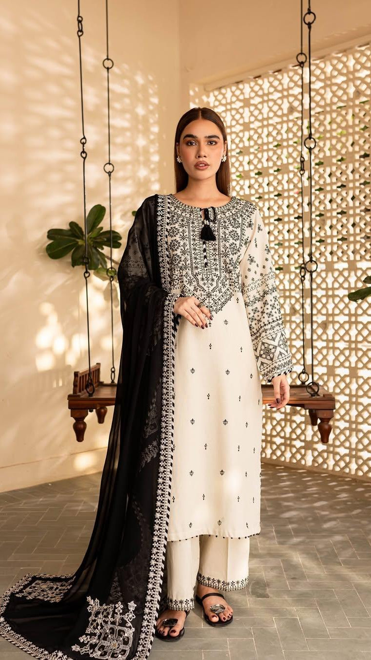 White Lime Embroidery 3 Piece