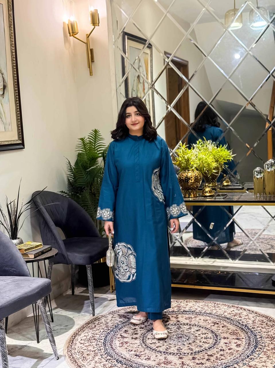 Hana Blue Emb Co Ord Set