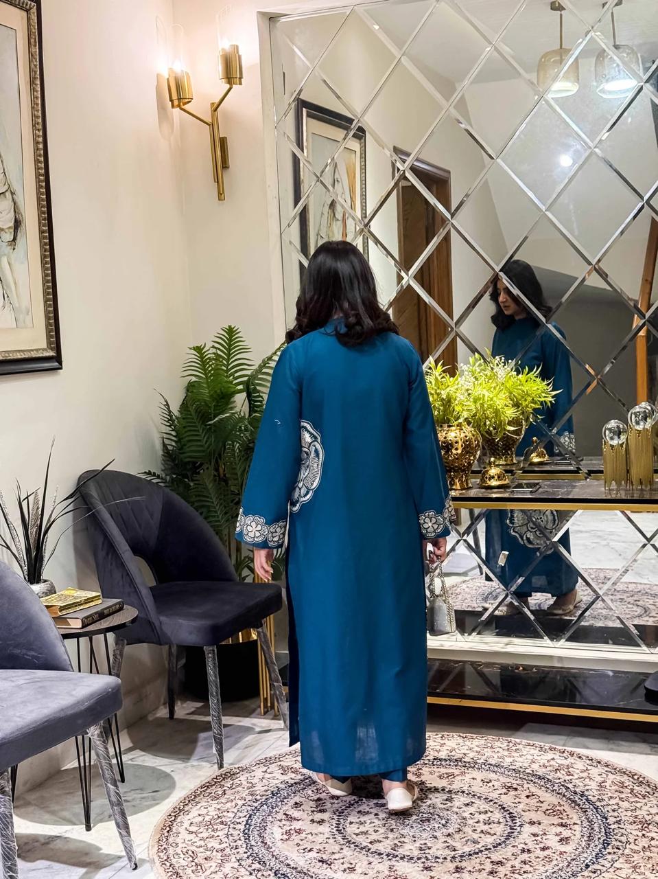 Hana Blue Emb Co Ord Set