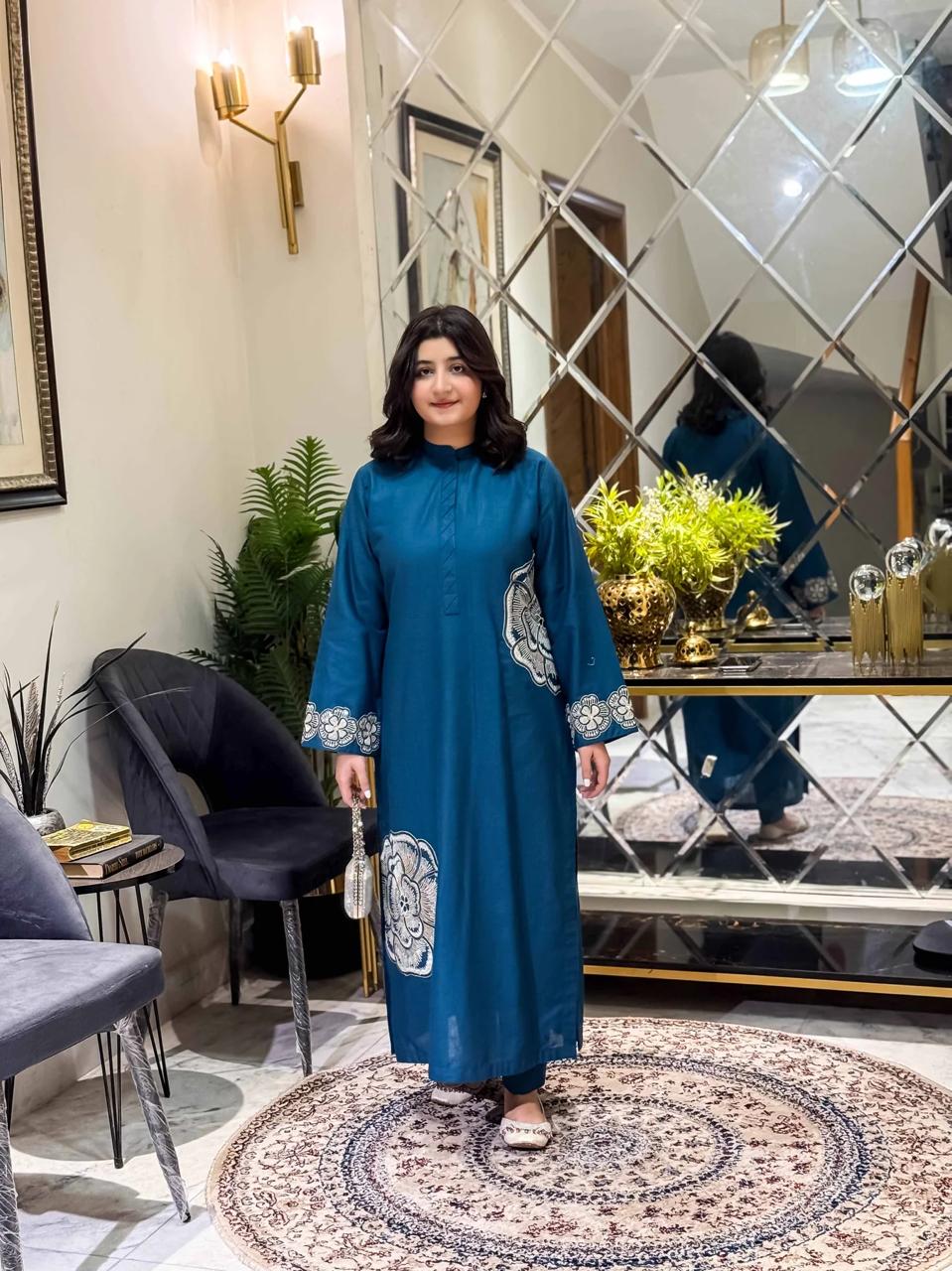 Hana Blue Emb Co Ord Set