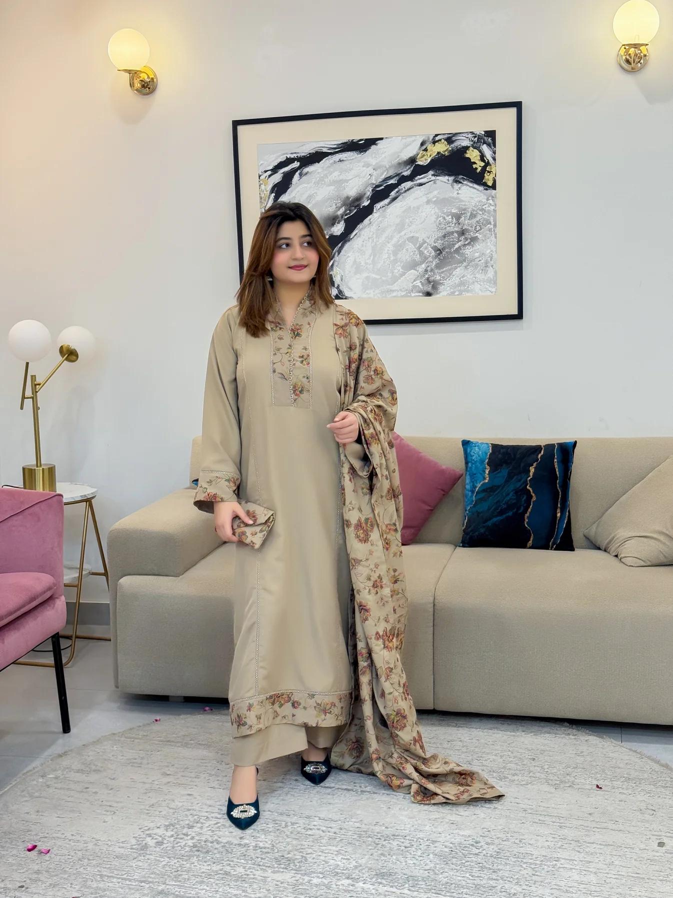 Wasle Emb Shawl 3pc Set