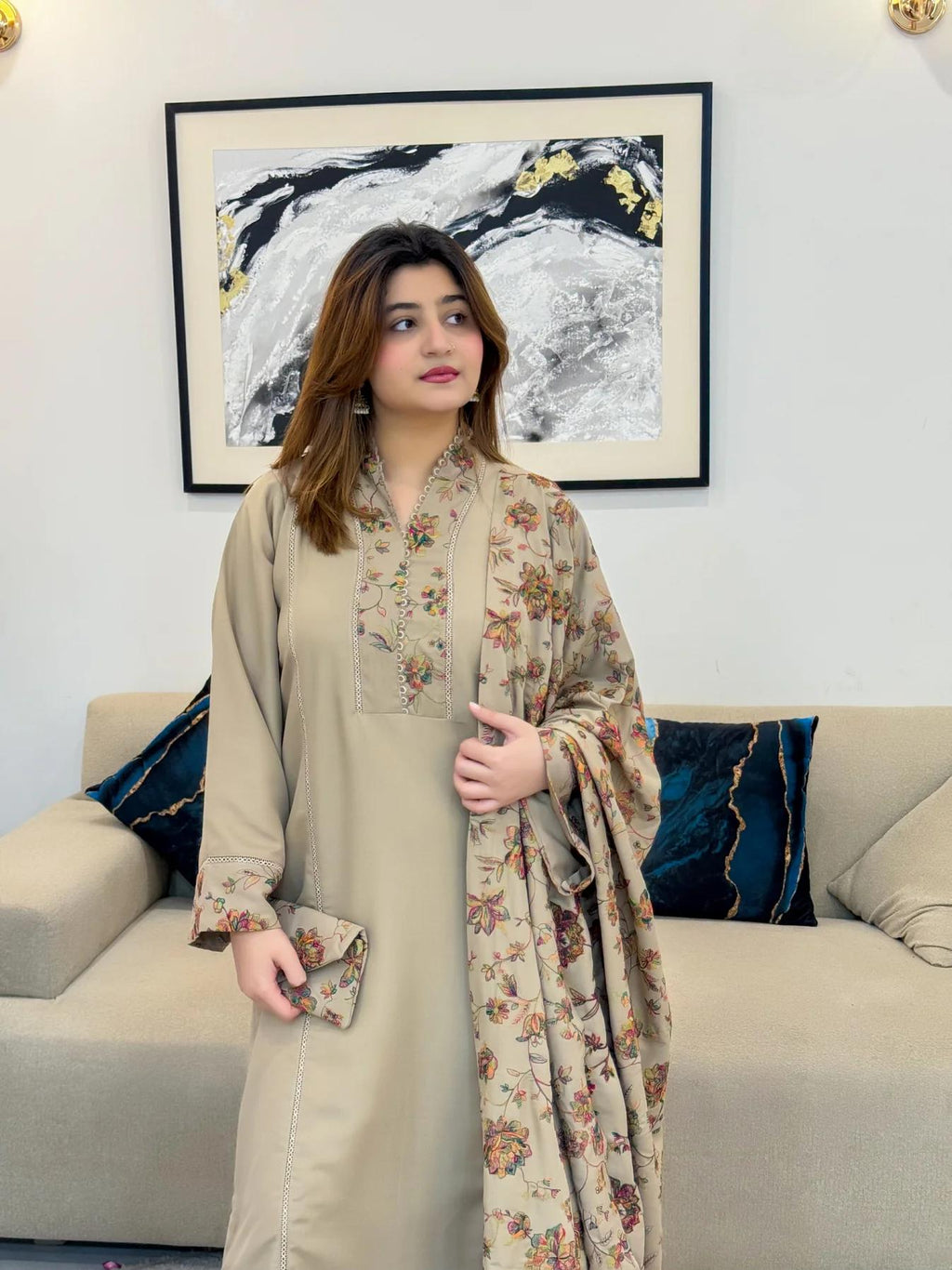 Wasle Emb Shawl 3pc Set