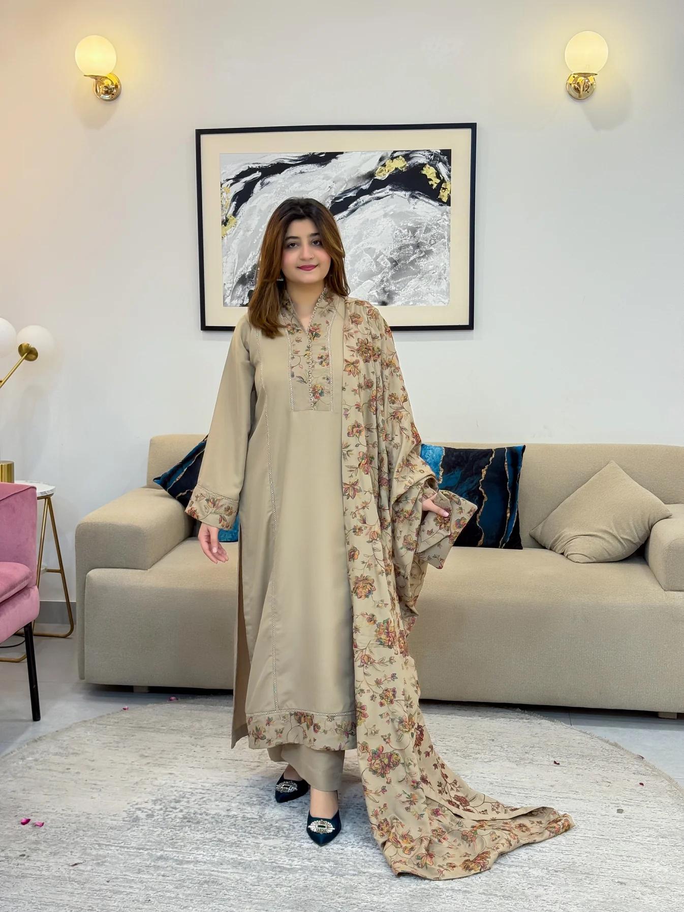 Wasle Emb Shawl 3pc Set