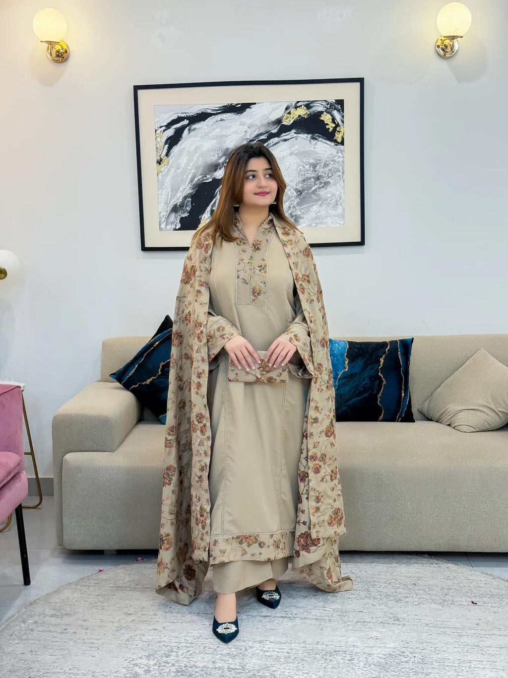 Wasle Emb Shawl 3pc Set