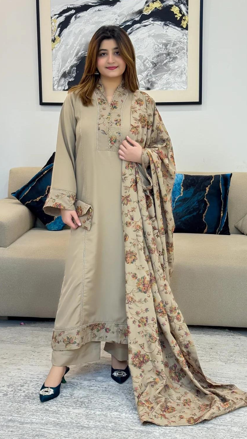 Wasle Emb Shawl 3pc Set