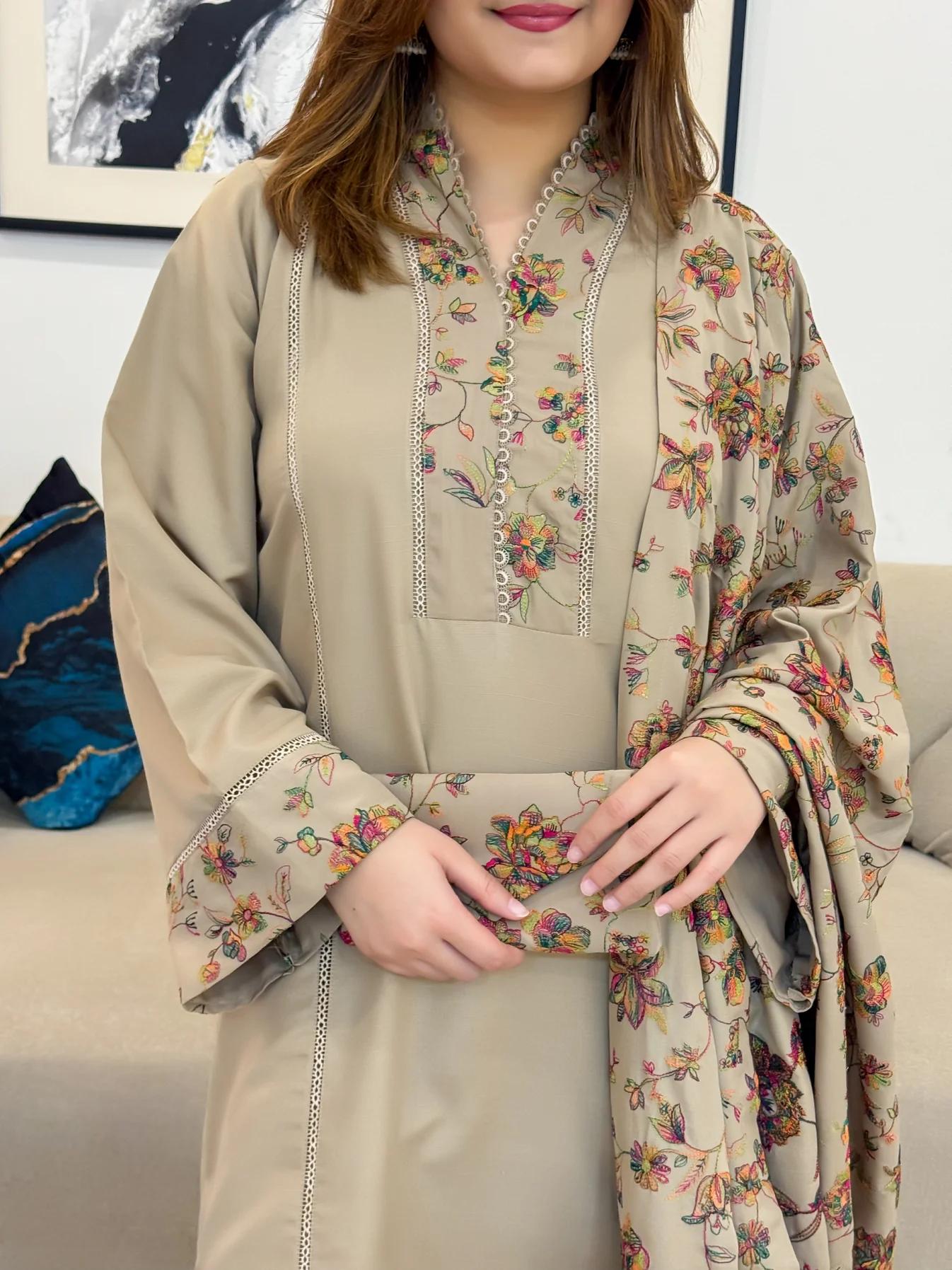 Wasle Emb Shawl 3pc Set