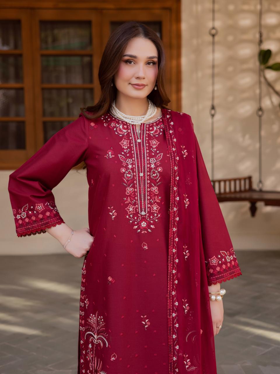 Red Ramona Emb 3pc Set